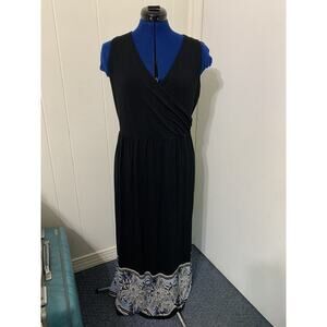 J Jill Wearever Dress Womens Large Black Stretch Knit Maxi Sleeveless Pullover